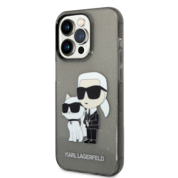 Viedtālruņa aizmugurējais vāciņš Apple iPhone 14 Pro Glitter Karl and Choupette NFT KLHCP14LHNKCTGK Melna, Ar Dizainu