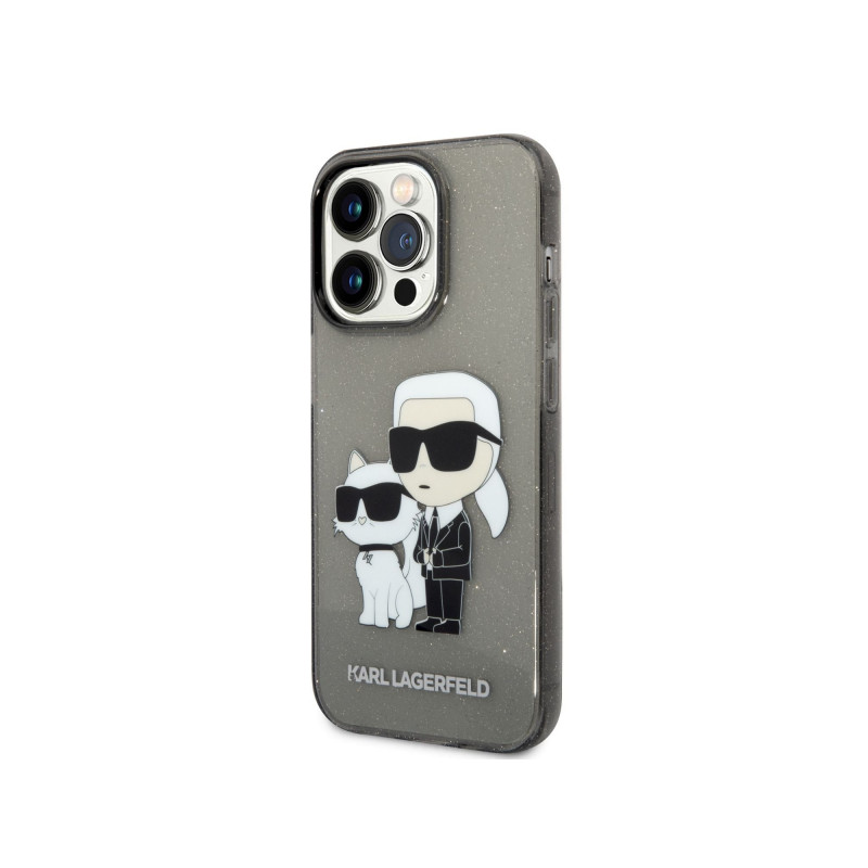 Viedtālruņa aizmugurējais vāciņš Apple iPhone 14 Pro Glitter Karl and Choupette NFT KLHCP14LHNKCTGK Melna, Ar Dizainu