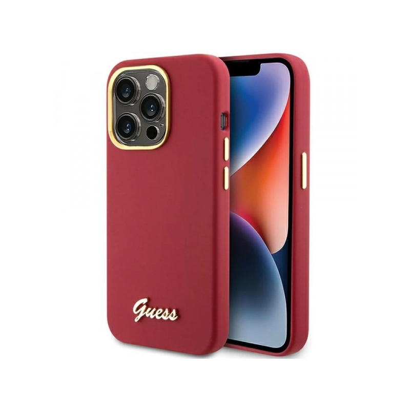 Viedtālruņa aizmugurējais vāciņš Apple iPhone 15 Pro Max Script Metal Collection Magenta