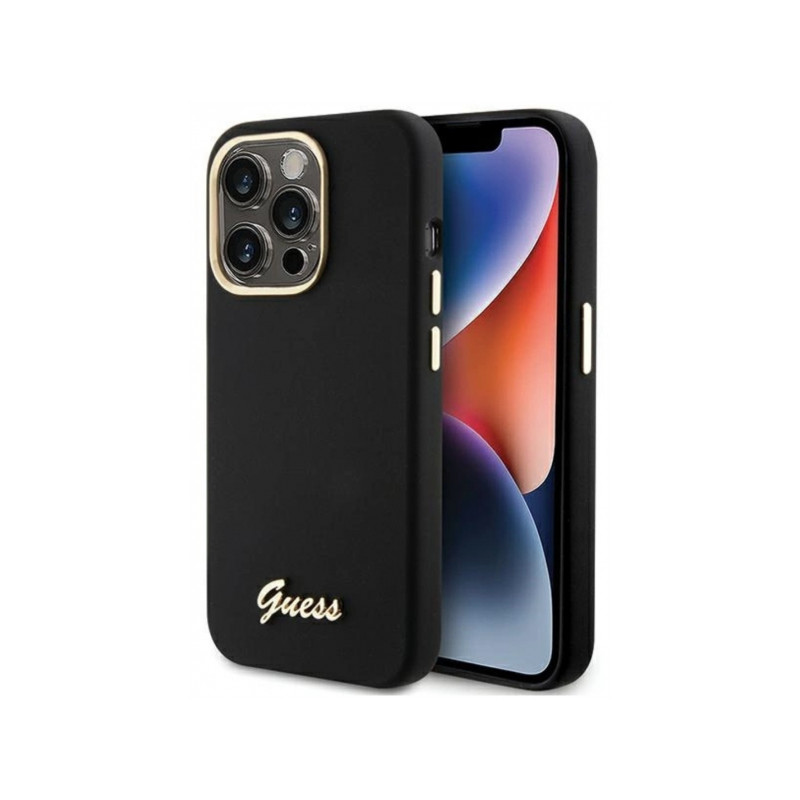 Nutitelefoni tagakaas Õun iPhone 15 Pro Max Skriptimetalli logo Must