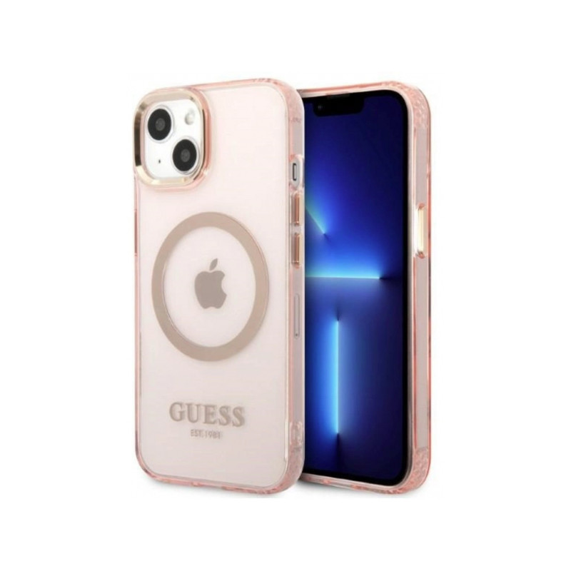 Viedtālruņa aizmugurējais vāciņš Apple Iphone 15 Hardcase Mag Rozā zelts, Caurspīdīga