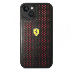 Viedtālruņa aizmugurējais vāciņš Apple iPhone 14 Plus Leather Perforated Melna, Sarkana, Ar Dizainu
