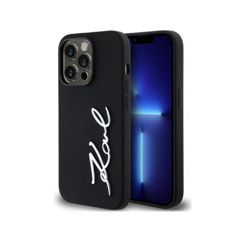 Viedtālruņa aizmugurējais vāciņš Apple Iphone 15 Script Metal Logo Black