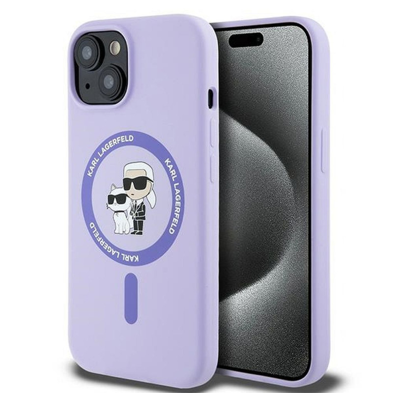 Viedtālruņa aizmugurējais vāciņš Apple Iphone 15 Silicone Karl&Choupette MagSafe Violet