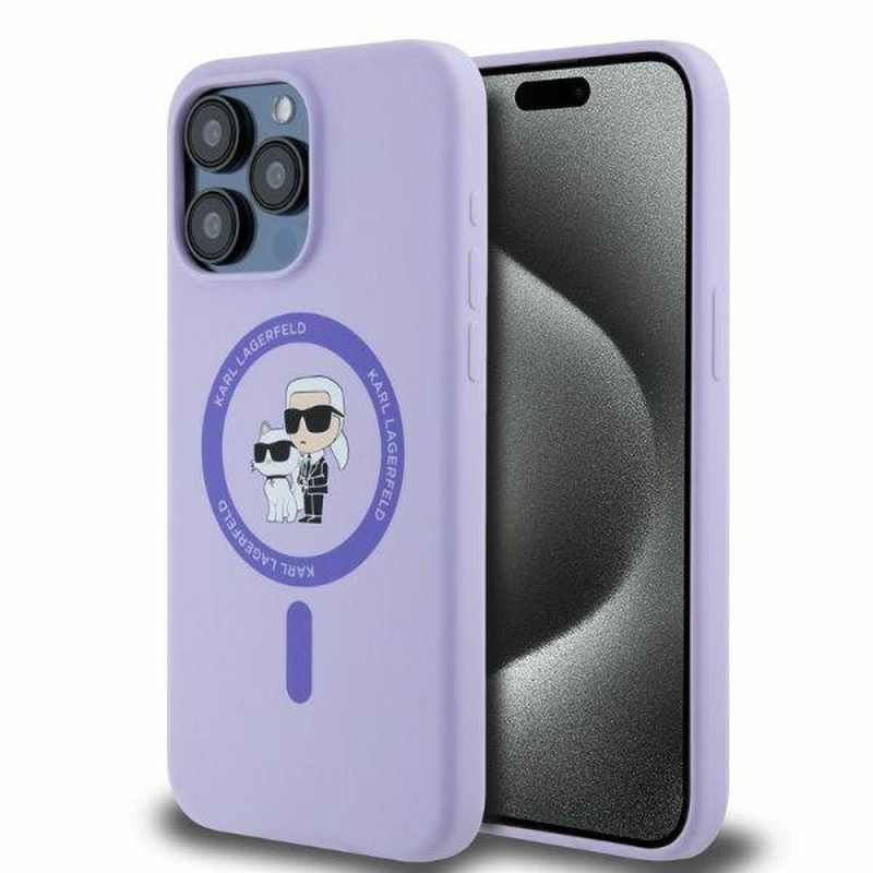 Viedtālruņa aizmugurējais vāciņš Apple iPhone 15 Pro Max Silicone Karl&Choupette MagSafe Violet