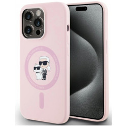 Viedtālruņa aizmugurējais vāciņš Apple Iphone 15 Silicone Karl&Choupette MagSafe Pink