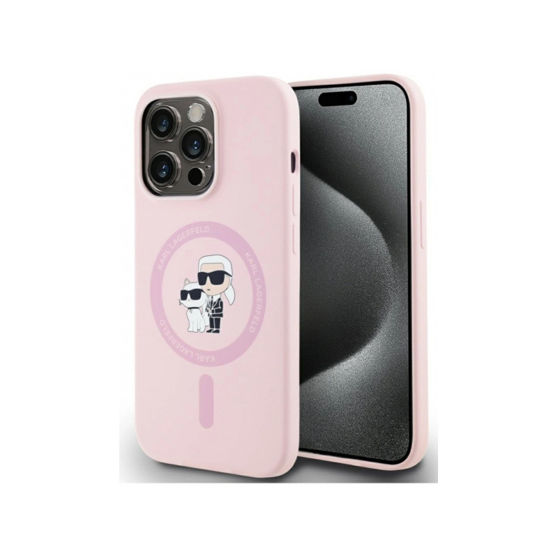 Viedtālruņa aizmugurējais vāciņš Apple Iphone 15 Silicone Karl&Choupette MagSafe Pink