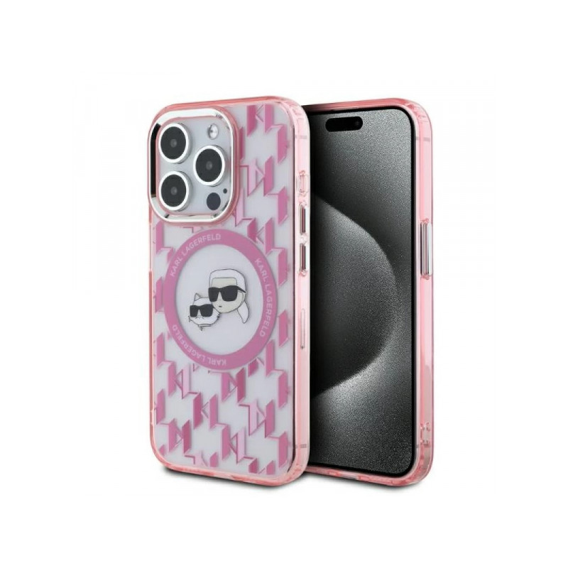 Viedtālruņa aizmugurējais vāciņš Apple iPhone 15 Pro Monogram Mag Rozā, Caurspīdīga