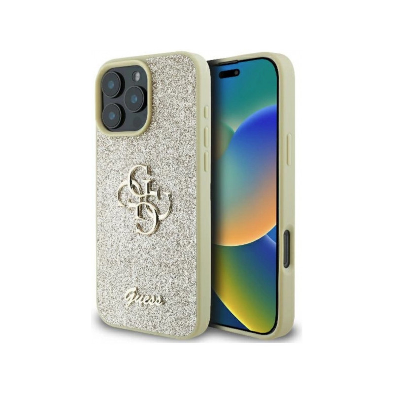 Viedtālruņa aizmugurējais vāciņš Apple iPhone 16 Pro Glitter Big Logo Zelta