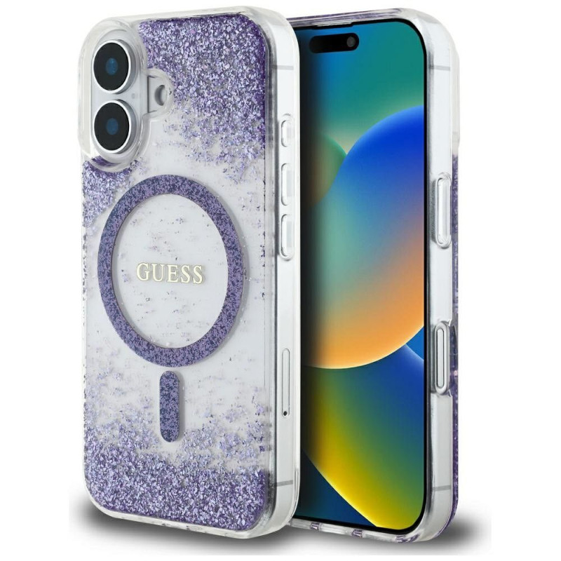 Viedtālruņa aizmugurējais vāciņš Apple Iphone 16 Resin Bottom Glitter Caurspīdīga, Violeta
