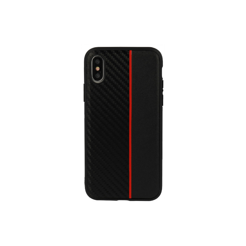 Viedtālruņa aizmugurējais vāciņš Samsung Galaxy A70 / A70S Moto Carbon Red Stripe Melna