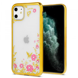 Viedtālruņa aizmugurējais vāciņš Apple iPhone 12 Pro Diamond Flower Gold, Transparent, With Design