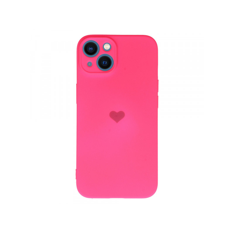 Viedtālruņa aizmugurējais vāciņš Apple iPhone 14 Silicone Heart Tumši rozā