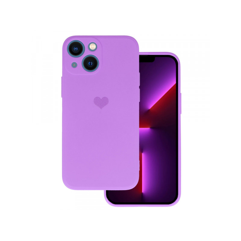 Viedtālruņa aizmugurējais vāciņš Apple iPhone 14 Silicone Heart Purpura