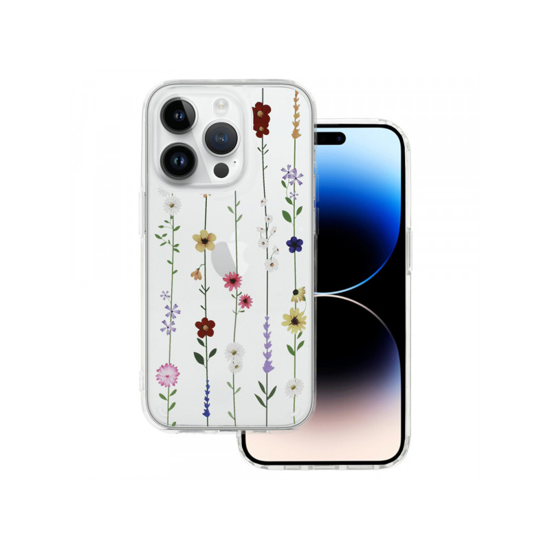 Viedtālruņa aizmugurējais vāciņš Apple Iphone 15 Plus Flower design 4 White