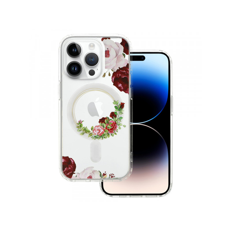 Viedtālruņa aizmugurējais vāciņš Apple Iphone 15 Plus Flower Magsafe design 2 Transparent, With Design