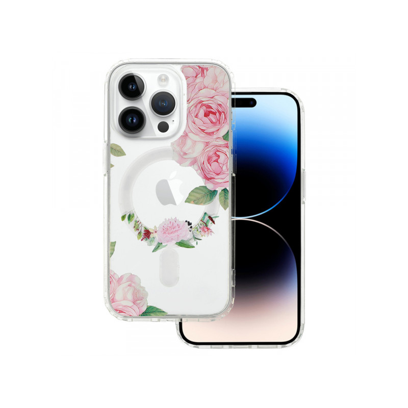 Viedtālruņa aizmugurējais vāciņš Apple iPhone 15 Pro Max Flower Magsafe design 1 Transparent, With Design