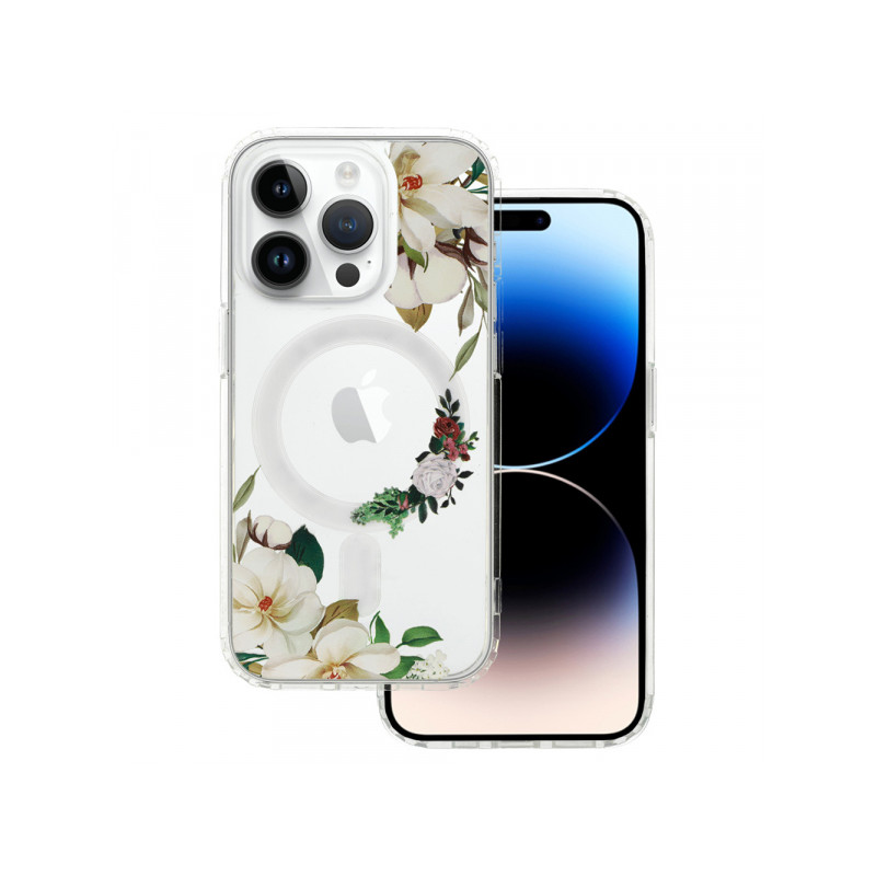 Viedtālruņa aizmugurējais vāciņš Apple iPhone 15 Pro Max Flower Magsafe design 3 Transparent, With Design