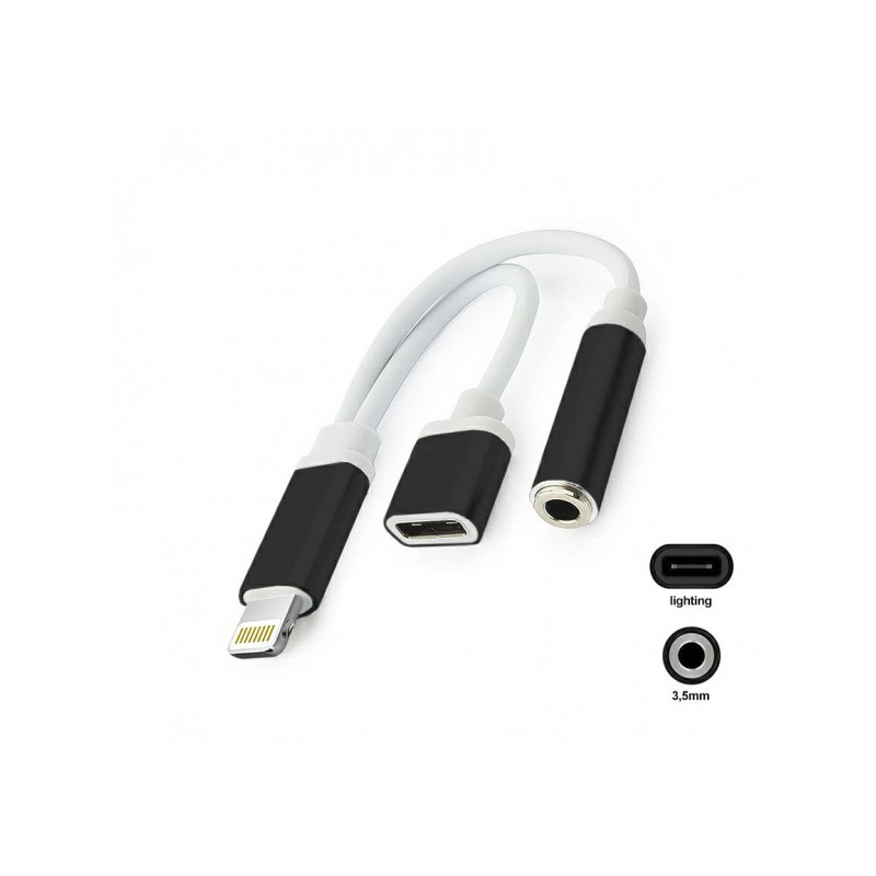 Audio kabeļa pārveidotājs Adapter 3,5mm / Lightning to Lightning Melna, Balta