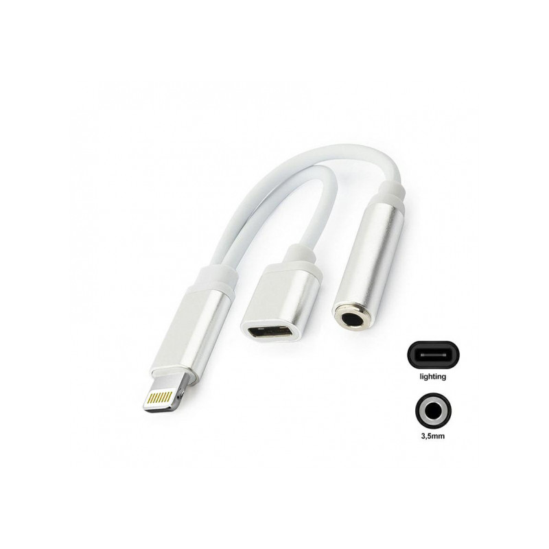 Audio kabeļa pārveidotājs Adapter 3,5mm / Lightning to Lightning Sudraba