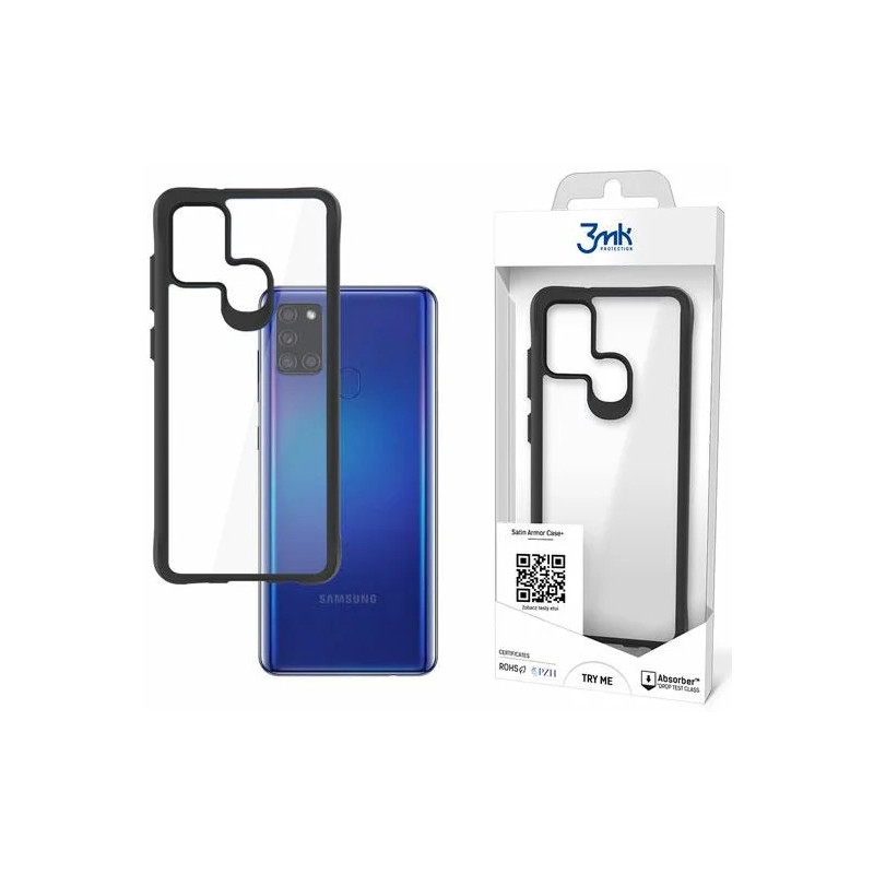 Viedtālruņa aizmugurējais vāciņš Samsung Galaxy A21S Satin Armor Case + Melna, Caurspīdīga