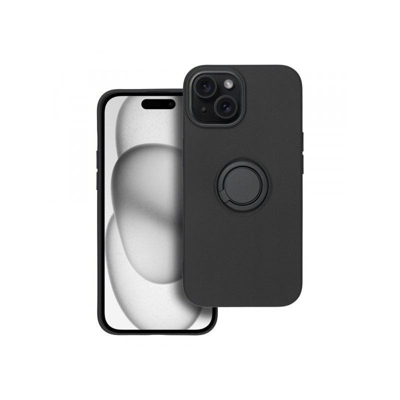 Viedtālruņa aizmugurējais vāciņš Apple Iphone 15 Silicone Ring Melna