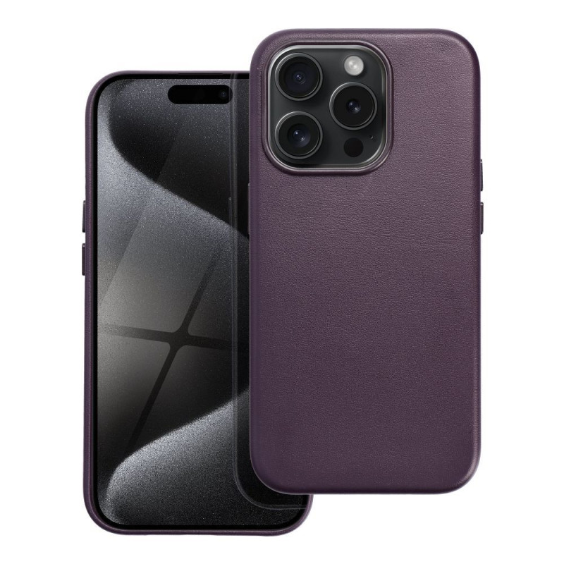 Viedtālruņa aizmugurējais vāciņš Apple iPhone 15 Pro Leather Mag Tumši violeta