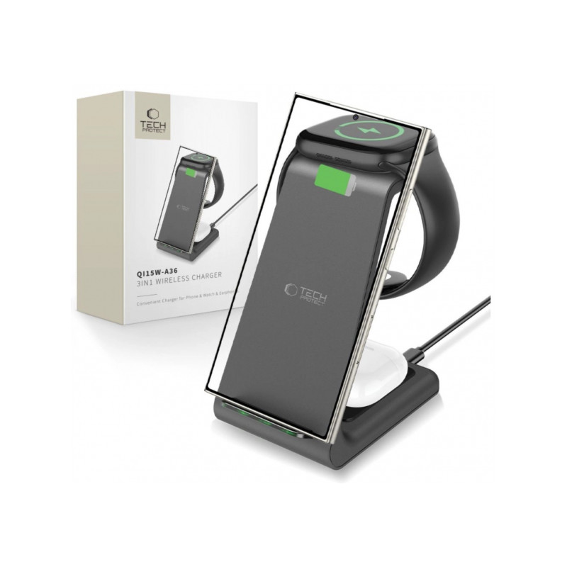 Bezvadu lādētājs Wireless Charger QI15W-A36 3in1 for Samsung Black