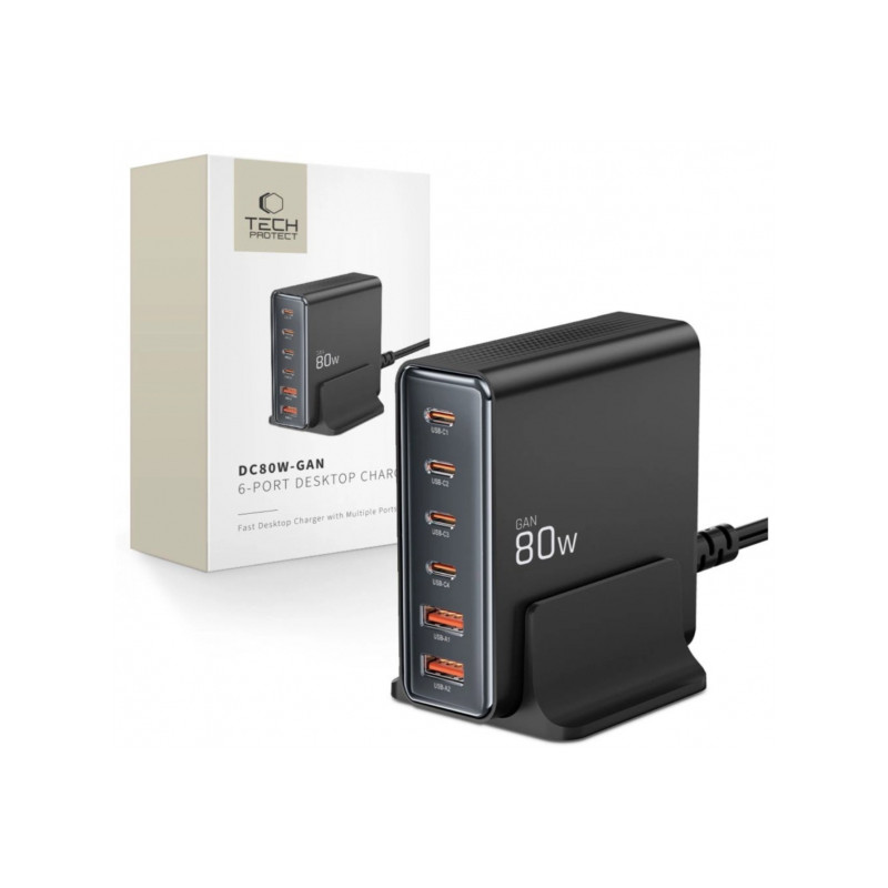 Strāvas adapteris Charging Station 6 Port 80W Black