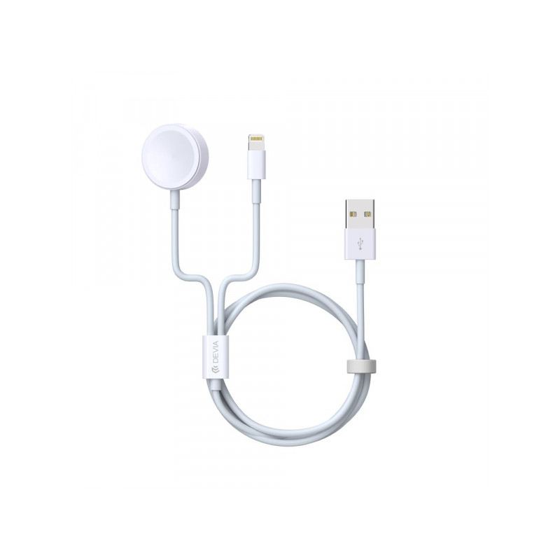 Viedpulksteņa lādētājs Apple Smart 2in1 USB-A to Lightning / Inductive charger for Apple Watch White