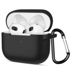Bezvadu austiņu apvalks Apple Silicone Case with Hook Melna
