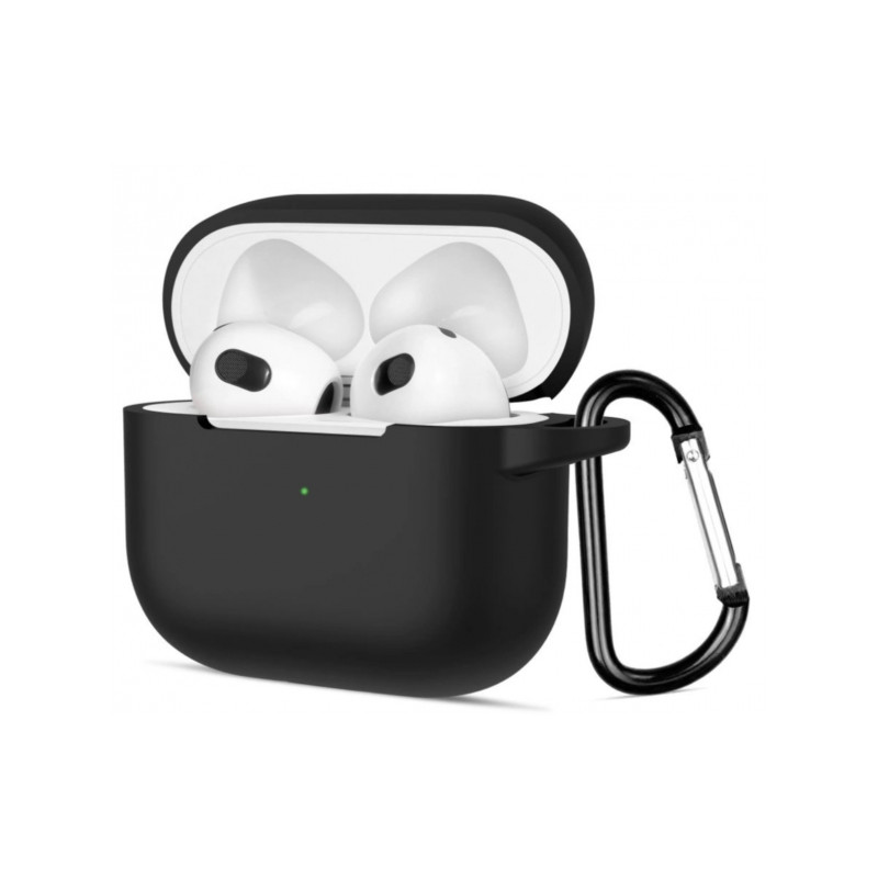 Bezvadu austiņu apvalks Apple Silicone Case with Hook Melna