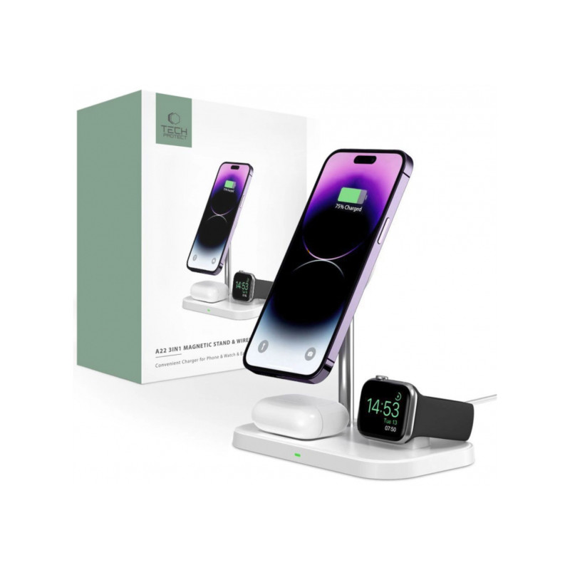 Bezvadu lādētājs Inductive MagSafe charger 15W 3in1 Balta