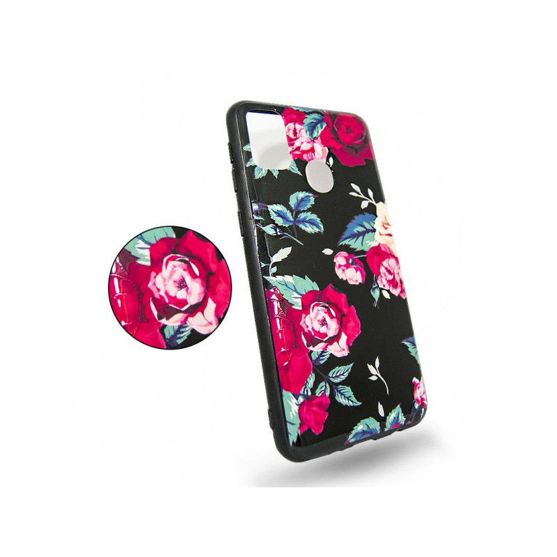 Viedtālruņa aizmugurējais vāciņš Huawei P40 Lite Flowers 3D Melna, Ar Dizainu