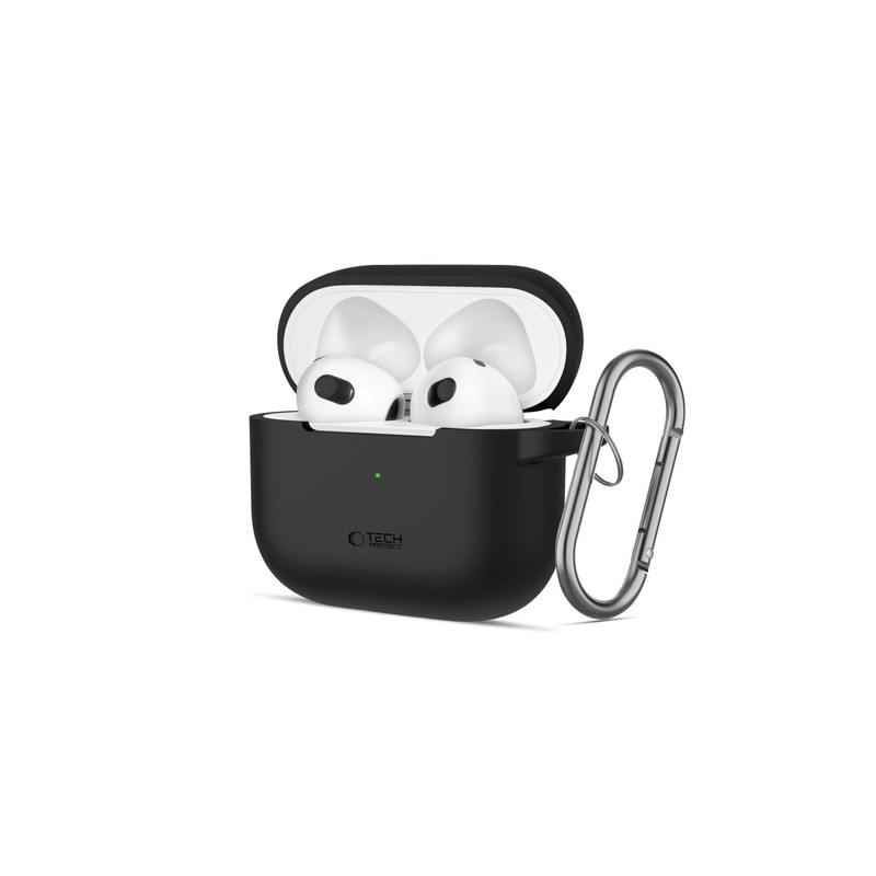 Bezvadu austiņu apvalks Apple Silicone Case with Hook Melna