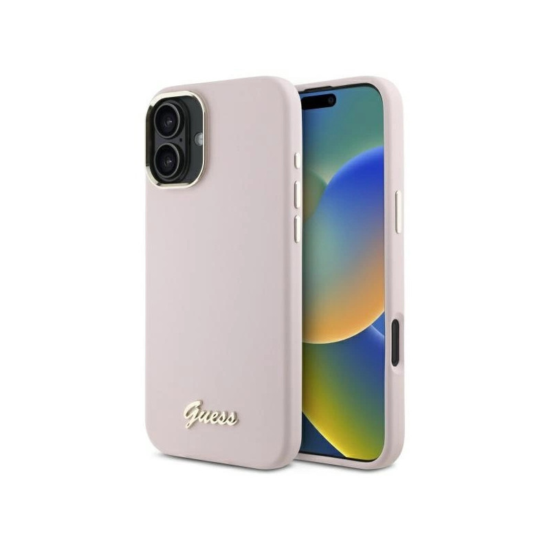 Viedtālruņa aizmugurējais vāciņš Apple Iphone 16 Script Metal Logo Pink