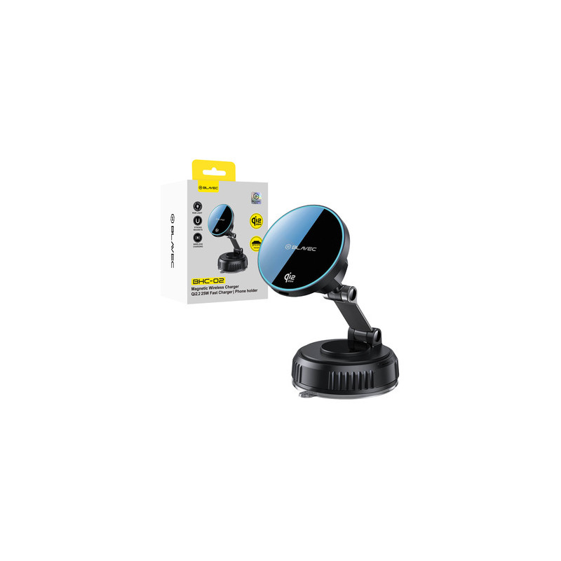 Nutitelefoni hoidik autole Car holder BHC-02 Qi2.2 25W vacum magnetic Must