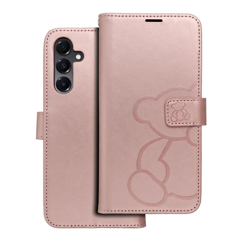 Viedtālruņa atveramais maciņš Samsung Galaxy A16 Teddy bear Rozā zelts