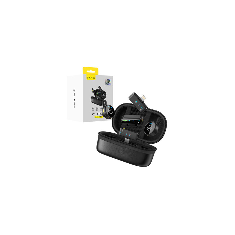 Bezvadu mikrofoni Microphones x 2 MK-02 ClipGo Combo: Type C, Lightning, BT (LMMK02-B) Melna