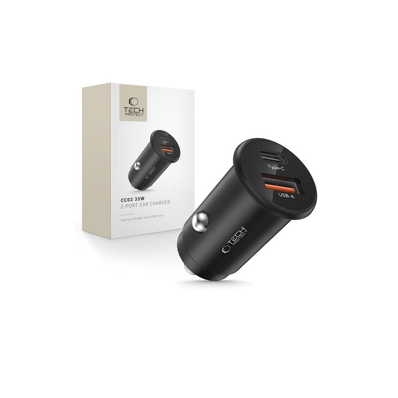 Auto lādētājs CC02 35W Car Charger 2-Port USB-C / USB-A Melna