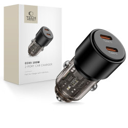 Auto lādētājs CC03 2-port PD100W car charger Melna