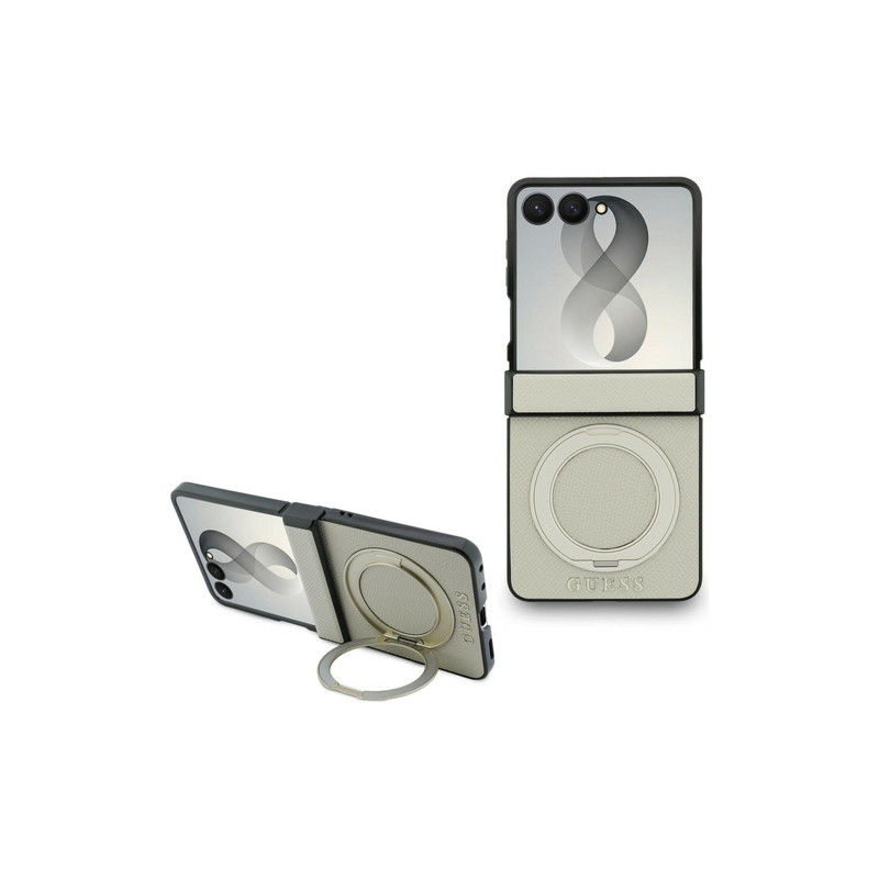 Viedtālruņa aizmugurējais vāciņš Samsung Galaxy Z Flip 8 Magnetic Ring Stand Grained Classic Bēša